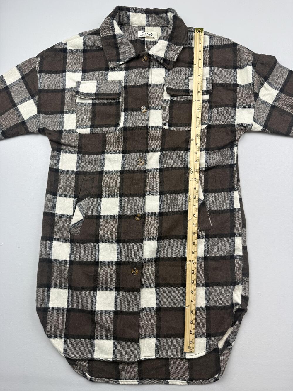 CI SONO Jacket Womens Large Brown Plaid Flannel Button Front Pockets Shacket - Picture 4 of 8